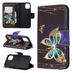 Golden Shining Butterfly Leather Wallet Case for iPhone 11