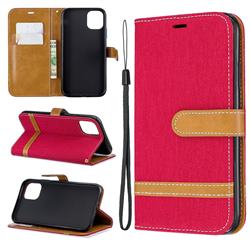 Jeans Cowboy Denim Leather Wallet Case for iPhone 11 - Red