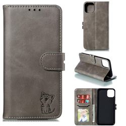 Embossing Happy Cat Leather Wallet Case for iPhone 11 (6.1 inch) - Gray