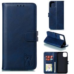 Embossing Happy Cat Leather Wallet Case for iPhone 11 (6.1 inch) - Blue