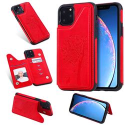 Luxury Tree and Cat Multifunction Magnetic Card Slots Stand Leather Phone Back Cover for iPhone 11 (6.1 inch) - Red