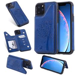 Luxury Tree and Cat Multifunction Magnetic Card Slots Stand Leather Phone Back Cover for iPhone 11 (6.1 inch) - Blue
