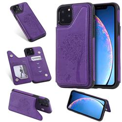 Luxury Tree and Cat Multifunction Magnetic Card Slots Stand Leather Phone Back Cover for iPhone 11 (6.1 inch) - Purple