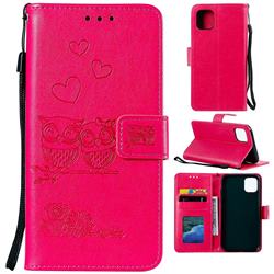 Embossing Owl Couple Flower Leather Wallet Case for iPhone 11 (6.1 inch) - Red