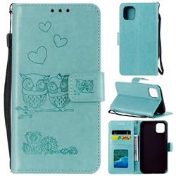Embossing Owl Couple Flower Leather Wallet Case for iPhone 11 (6.1 inch) - Green