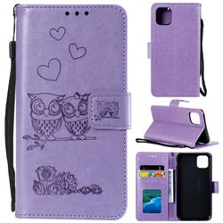 Embossing Owl Couple Flower Leather Wallet Case for iPhone 11 (6.1 inch) - Purple