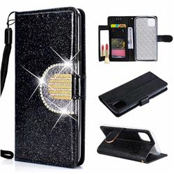 Glitter Diamond Buckle Splice Mirror Leather Wallet Phone Case for iPhone 11 (6.1 inch) - Black
