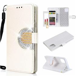 Glitter Diamond Buckle Splice Mirror Leather Wallet Phone Case for iPhone 11 (6.1 inch) - White