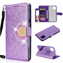 Glitter Diamond Buckle Splice Mirror Leather Wallet Phone Case for iPhone 11 (6.1 inch) - Purple