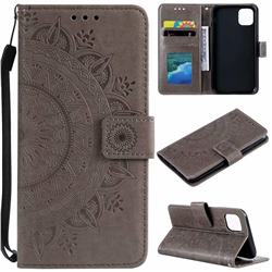Intricate Embossing Datura Leather Wallet Case for iPhone 11 (6.1 inch) - Gray