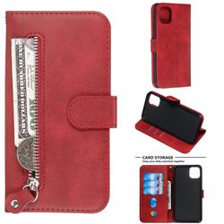Retro Luxury Zipper Leather Phone Wallet Case for iPhone 11 (6.1 inch) - Red