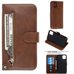 Retro Luxury Zipper Leather Phone Wallet Case for iPhone 11 (6.1 inch) - Brown