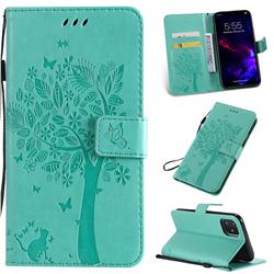 Embossing Butterfly Tree Leather Wallet Case for iPhone 11 (6.1 inch) - Cyan