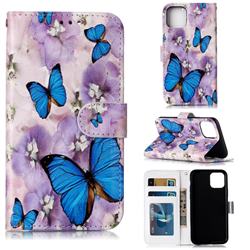Purple Flowers Butterfly 3D Relief Oil PU Leather Wallet Case for iPhone 11 (6.1 inch)