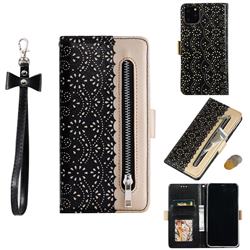Luxury Lace Zipper Stitching Leather Phone Wallet Case for iPhone 11 (6.1 inch) - Black
