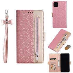 Luxury Lace Zipper Stitching Leather Phone Wallet Case for iPhone 11 (6.1 inch) - Pink
