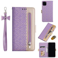 Luxury Lace Zipper Stitching Leather Phone Wallet Case for iPhone 11 (6.1 inch) - Purple
