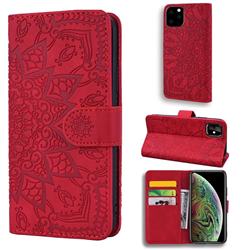 Retro Embossing Mandala Flower Leather Wallet Case for iPhone 11 (6.1 inch) - Red