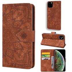 Retro Embossing Mandala Flower Leather Wallet Case for iPhone 11 (6.1 inch) - Brown