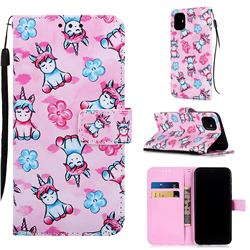 Unicorn and Flowers Matte Leather Wallet Phone Case for iPhone 11 (6.1 inch)
