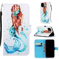 Mermaid Matte Leather Wallet Phone Case for iPhone 11 (6.1 inch)