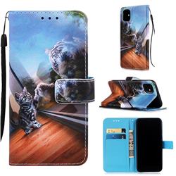Mirror Cat Matte Leather Wallet Phone Case for iPhone 11 (6.1 inch)