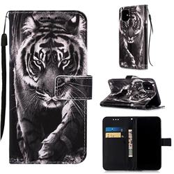 Black and White Tiger Matte Leather Wallet Phone Case for iPhone 11 (6.1 inch)