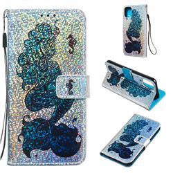 Mermaid Seahorse Sequins Painted Leather Wallet Case for iPhone 11 (6.1 inch)