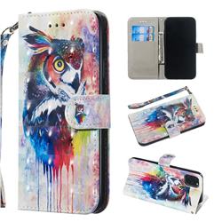 Watercolor Owl 3D Painted Leather Wallet Phone Case for iPhone 11 (6.1 inch)