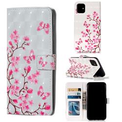 Butterfly Sakura Flower 3D Painted Leather Phone Wallet Case for iPhone 11 (6.1 inch)