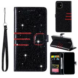Retro Stitching Glitter Leather Wallet Phone Case for iPhone 11 (6.1 inch) - Black