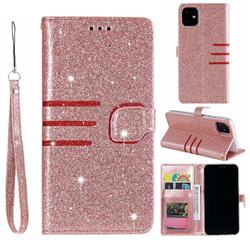 Retro Stitching Glitter Leather Wallet Phone Case for iPhone 11 (6.1 inch) - Rose Gold
