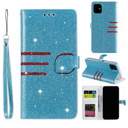 Retro Stitching Glitter Leather Wallet Phone Case for iPhone 11 (6.1 inch) - Blue