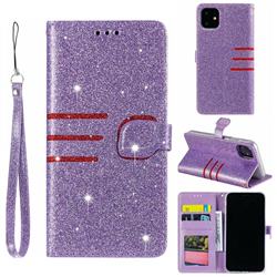 Retro Stitching Glitter Leather Wallet Phone Case for iPhone 11 (6.1 inch) - Purple
