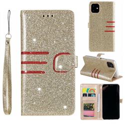 Retro Stitching Glitter Leather Wallet Phone Case for iPhone 11 (6.1 inch) - Golden