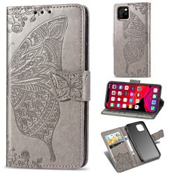 Embossing Mandala Flower Butterfly Leather Wallet Case for iPhone 11 (6.1 inch) - Gray
