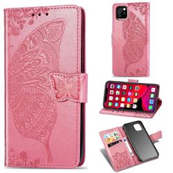 Embossing Mandala Flower Butterfly Leather Wallet Case for iPhone 11 (6.1 inch) - Pink