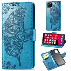 Embossing Mandala Flower Butterfly Leather Wallet Case for iPhone 11 (6.1 inch) - Blue