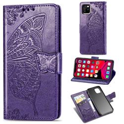 Embossing Mandala Flower Butterfly Leather Wallet Case for iPhone 11 (6.1 inch) - Dark Purple