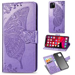 Embossing Mandala Flower Butterfly Leather Wallet Case for iPhone 11 (6.1 inch) - Light Purple