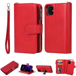 Retro Luxury Multifunction Zipper Leather Phone Wallet for iPhone 11 (6.1 inch) - Red