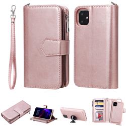 Retro Luxury Multifunction Zipper Leather Phone Wallet for iPhone 11 (6.1 inch) - Rose Gold