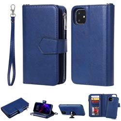 Retro Luxury Multifunction Zipper Leather Phone Wallet for iPhone 11 (6.1 inch) - Blue