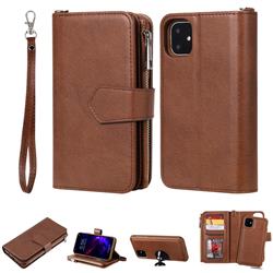 Retro Luxury Multifunction Zipper Leather Phone Wallet for iPhone 11 (6.1 inch) - Brown