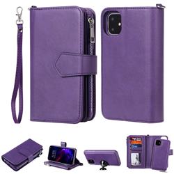 Retro Luxury Multifunction Zipper Leather Phone Wallet for iPhone 11 (6.1 inch) - Purple
