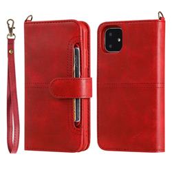 Retro Multi-functional Detachable Leather Wallet Phone Case for iPhone 11 (6.1 inch) - Red