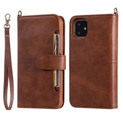 Retro Multi-functional Detachable Leather Wallet Phone Case for iPhone 11 (6.1 inch) - Coffee