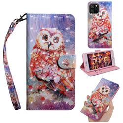 Colored Owl 3D Painted Leather Wallet Case for iPhone 11 (6.1 inch)