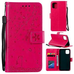 Embossing Cherry Blossom Cat Leather Wallet Case for iPhone 11 (6.1 inch) - Rose