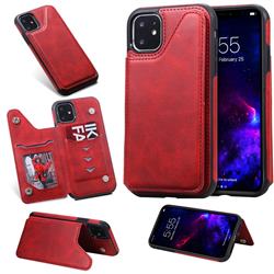 Luxury Multifunction Magnetic Card Slots Stand Calf Leather Phone Back Cover for iPhone 11 (6.1 inch) - Red